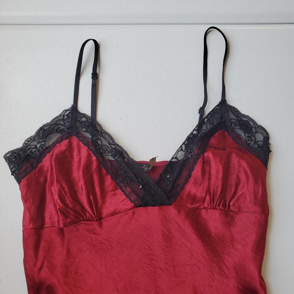 Y2K Twenty One Babydoll Womens Small Red Satin Lace Beaded Whimsigoth Grunge - Picture 2 of 9